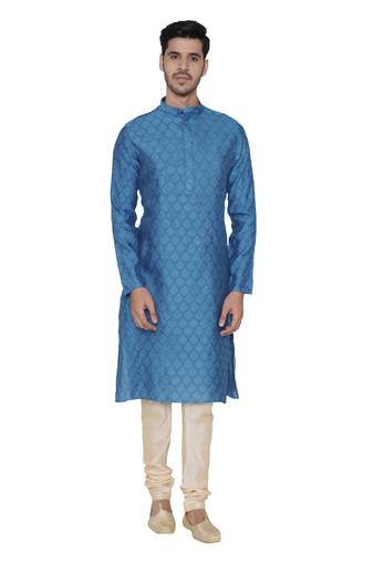 Tabard blue printed jacquard Kurta for men's