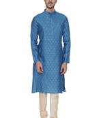 Tabard blue printed jacquard Kurta for men's