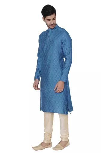 Tabard blue printed jacquard Kurta for men's