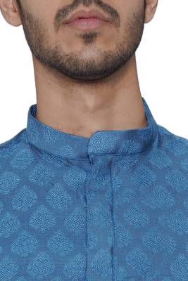 Tabard blue printed jacquard Kurta for men's 4