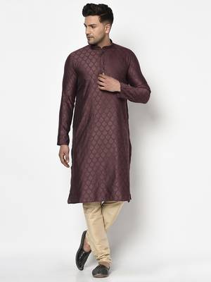 Tabard purple printed jacquard Kurta for men's 1