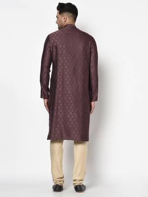 Tabard purple printed jacquard Kurta for men's 2