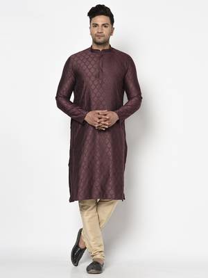 Tabard purple printed jacquard Kurta for men's 3
