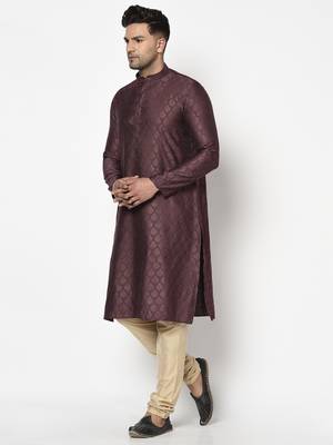 Tabard purple printed jacquard Kurta for men's 4