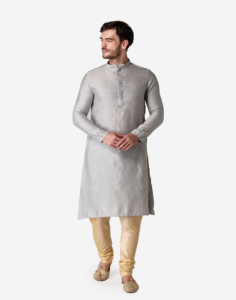 Tabard white printed jacquard Kurta for men's
