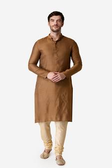 Tabard yellow printed jacquard Kurta for men's