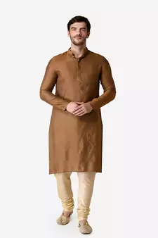 Tabard yellow printed jacquard Kurta for men's