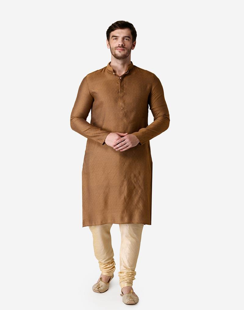 Tabard yellow printed jacquard Kurta for men's