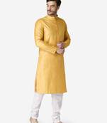 Tabard yellow printed jacquard Kurta for men's