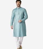 Tabard blue printed jacquard Kurta for men's