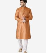 Tabard orange printed jacquard Kurta for men's