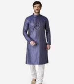 Tabard navy_blue printed jacquard Kurta for men's