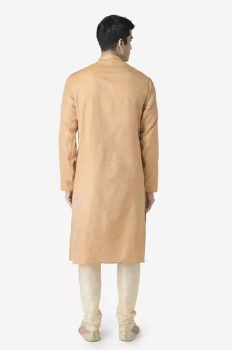 Tabard orange printed jacquard Kurta for men's