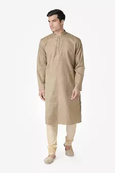 Tabard brown printed jacquard Kurta for men's