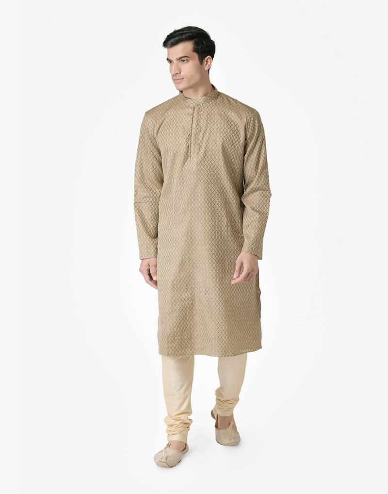 Tabard brown printed jacquard Kurta for men's