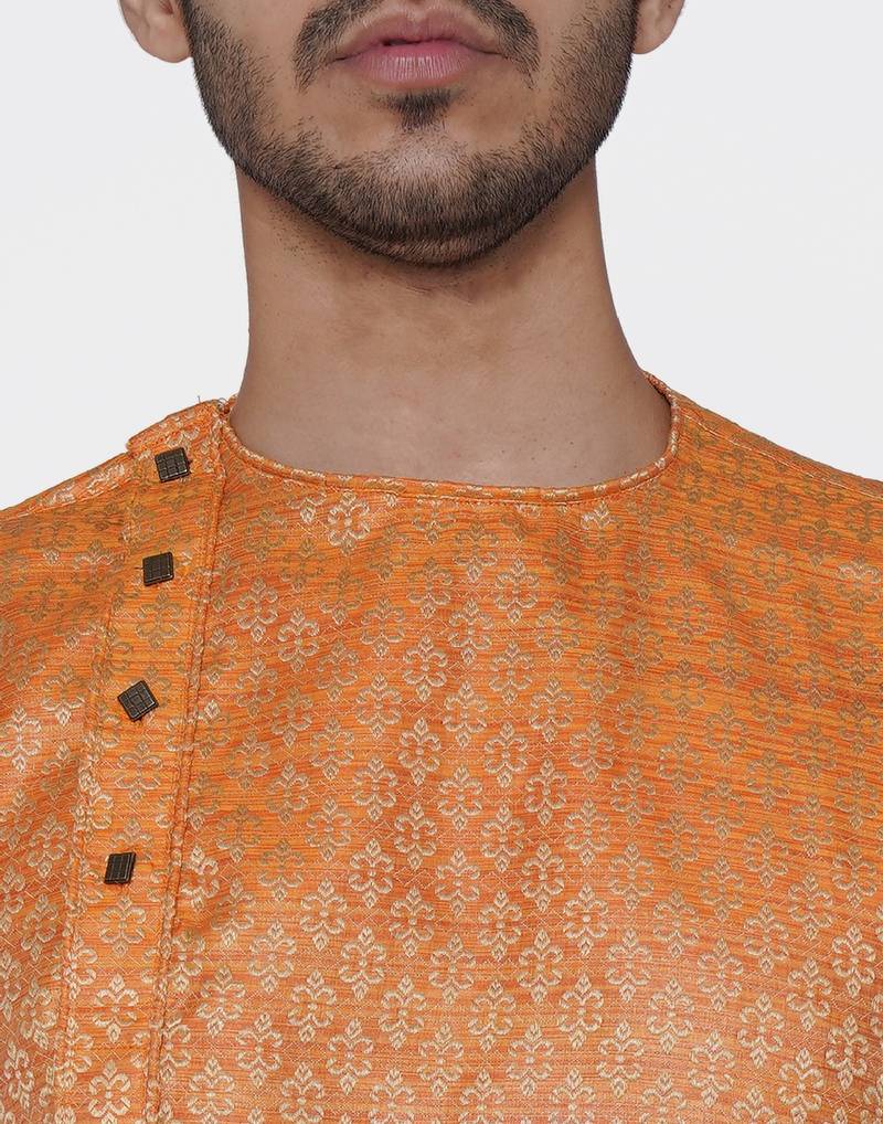 Tabard orange printed jacquard Kurta for men's