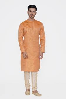 Tabard orange printed jacquard Kurta for men's