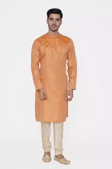 Tabard orange printed jacquard Kurta for men's