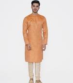 Tabard orange printed jacquard Kurta for men's
