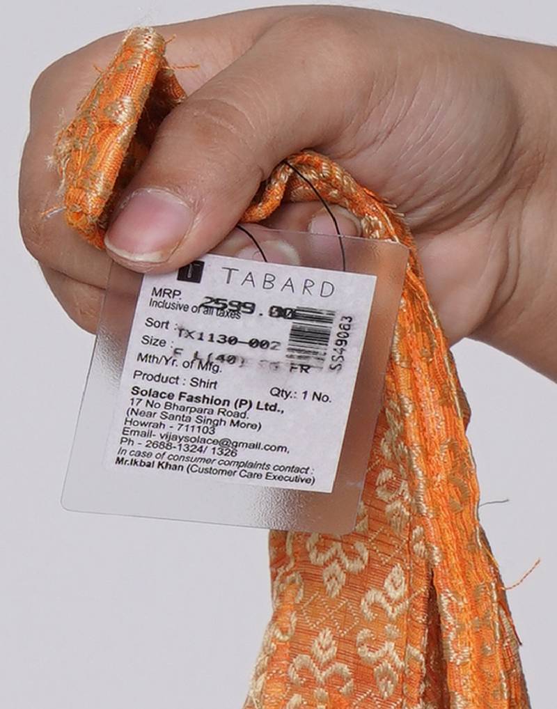 Tabard orange printed jacquard Kurta for men's