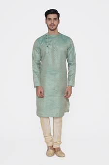 Tabard green printed jacquard Kurta for men's