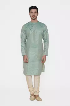 Tabard green printed jacquard Kurta for men's