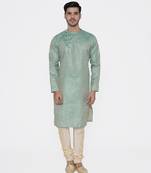 Tabard green printed jacquard Kurta for men's
