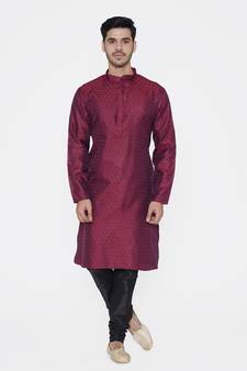 Tabard maroon printed jacquard Kurta for men's