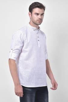 Tabard white  linen Short Kurta for men's