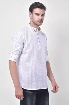 Tabard white  linen Short Kurta for men's