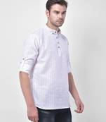 Tabard white  linen Short Kurta for men's