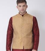 Tabard mustard  jacquard Nehru Jacket for men's