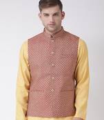 Tabard maroon  jacquard Nehru Jacket for men's