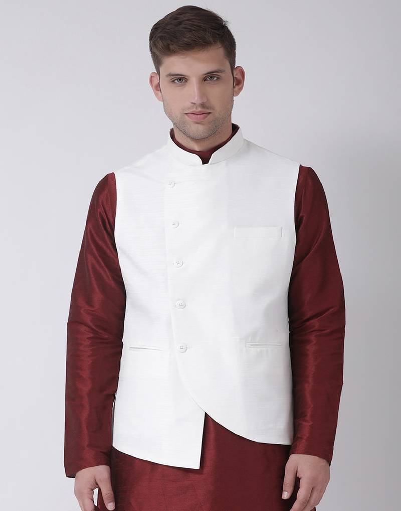 Tabard white  Silk Nehru Jacket for men's
