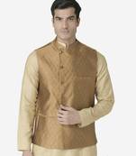 Tabard mustard  jacquard Nehru Jacket for men's