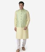 Tabard green  jacquard Nehru Jacket for men's