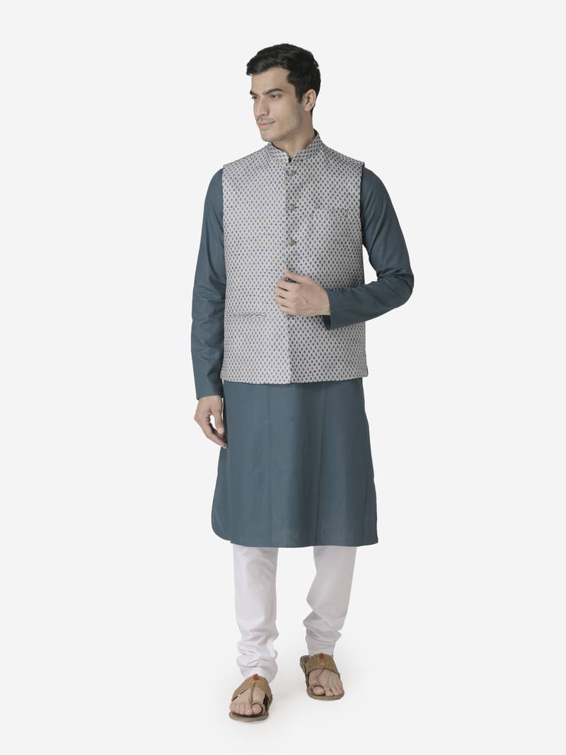 Tabard navy_blue  jacquard Nehru Jacket for men's