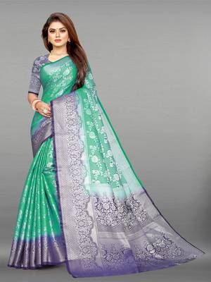 Light sea green woven art silk sarees saree with blouse 1