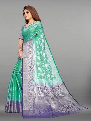 Light sea green woven art silk sarees saree with blouse 2