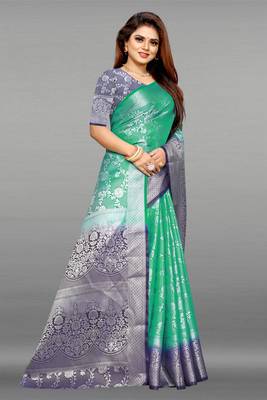 Light sea green woven art silk sarees saree with blouse 3