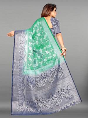 Light sea green woven art silk sarees saree with blouse 4