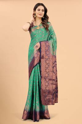 Green Woven Art Silk Saree With Blouse 1
