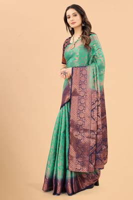Green Woven Art Silk Saree With Blouse 2