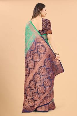 Green Woven Art Silk Saree With Blouse 3