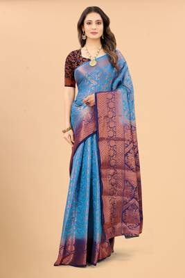 Sky blue woven art silk sarees saree with blouse 1