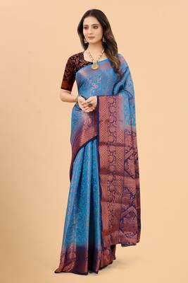 Sky blue woven art silk sarees saree with blouse 2