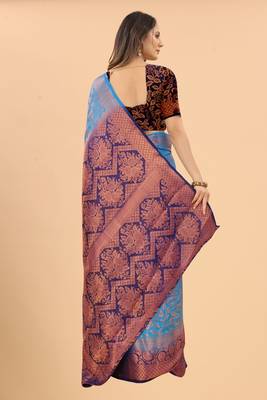 Sky blue woven art silk sarees saree with blouse 4