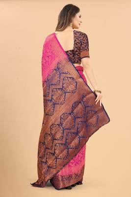 Pink woven art silk sarees saree with blouse 4