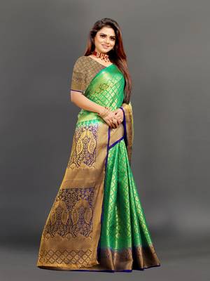 Green Woven Art Silk Saree With Blouse 3