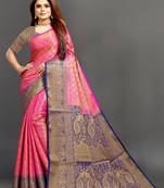 Pink woven art silk sarees saree with blouse